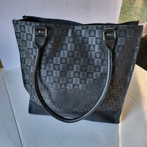 Princess Marcella Borghese Canvas Tote Office Black Logo Purse Leather Handles